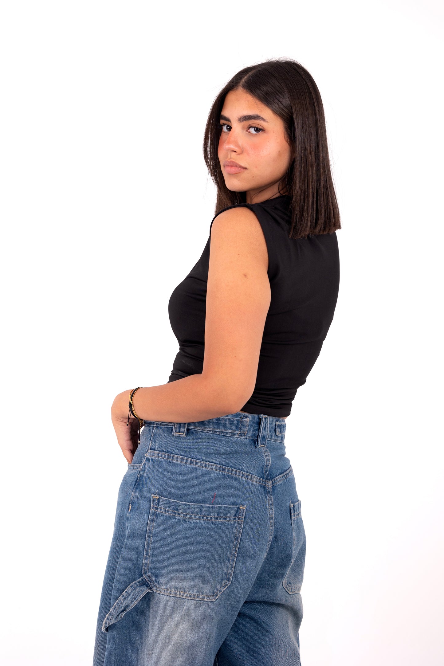 One Shoulder Top-Black