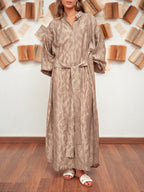 Belted Shirt Dress-Baige