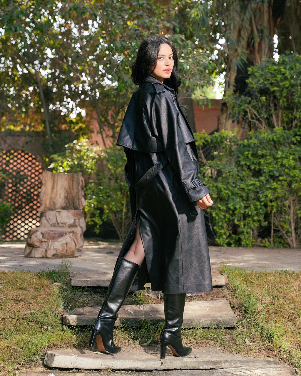 Leather Trench Coat- Black