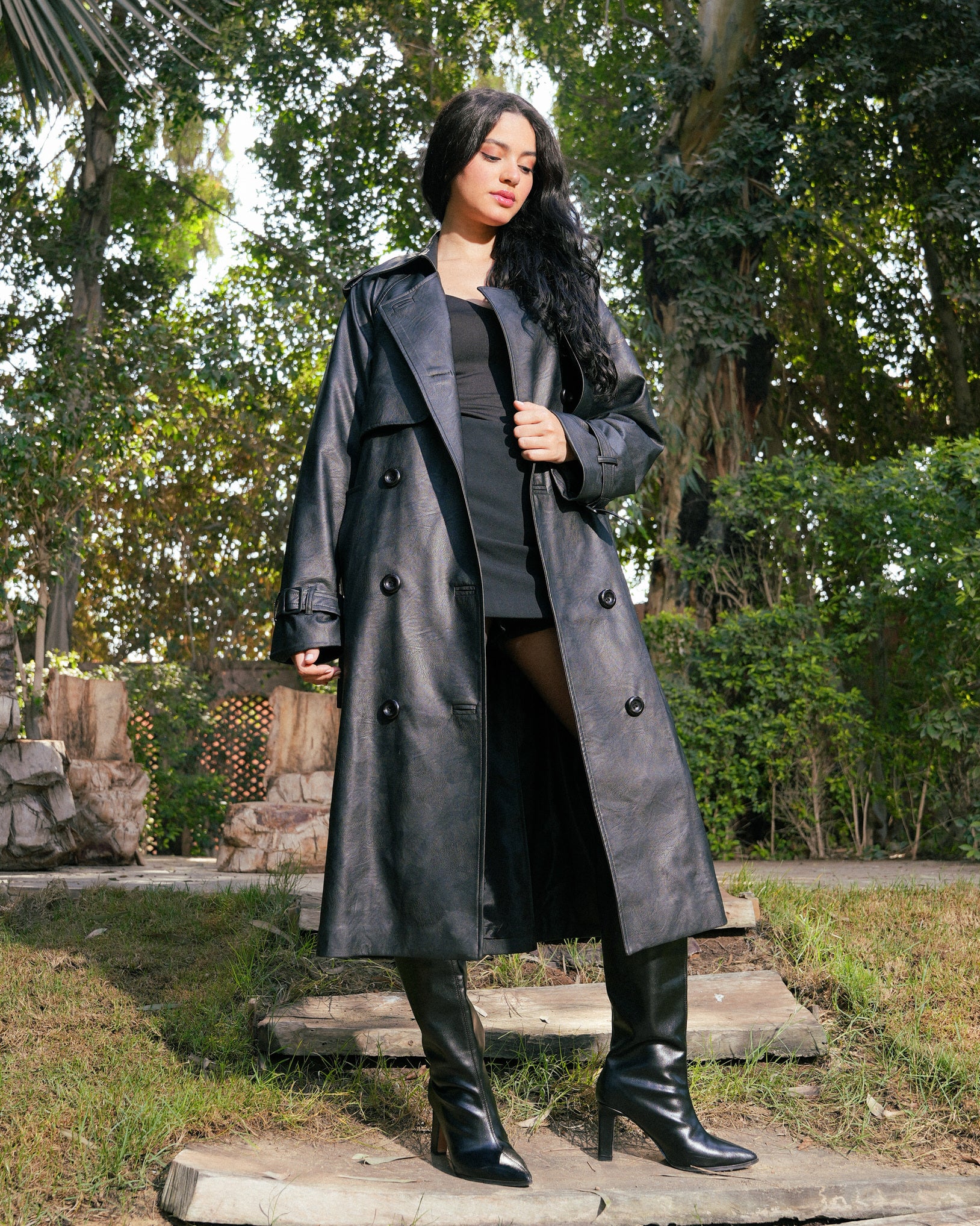 Leather Trench Coat- Black