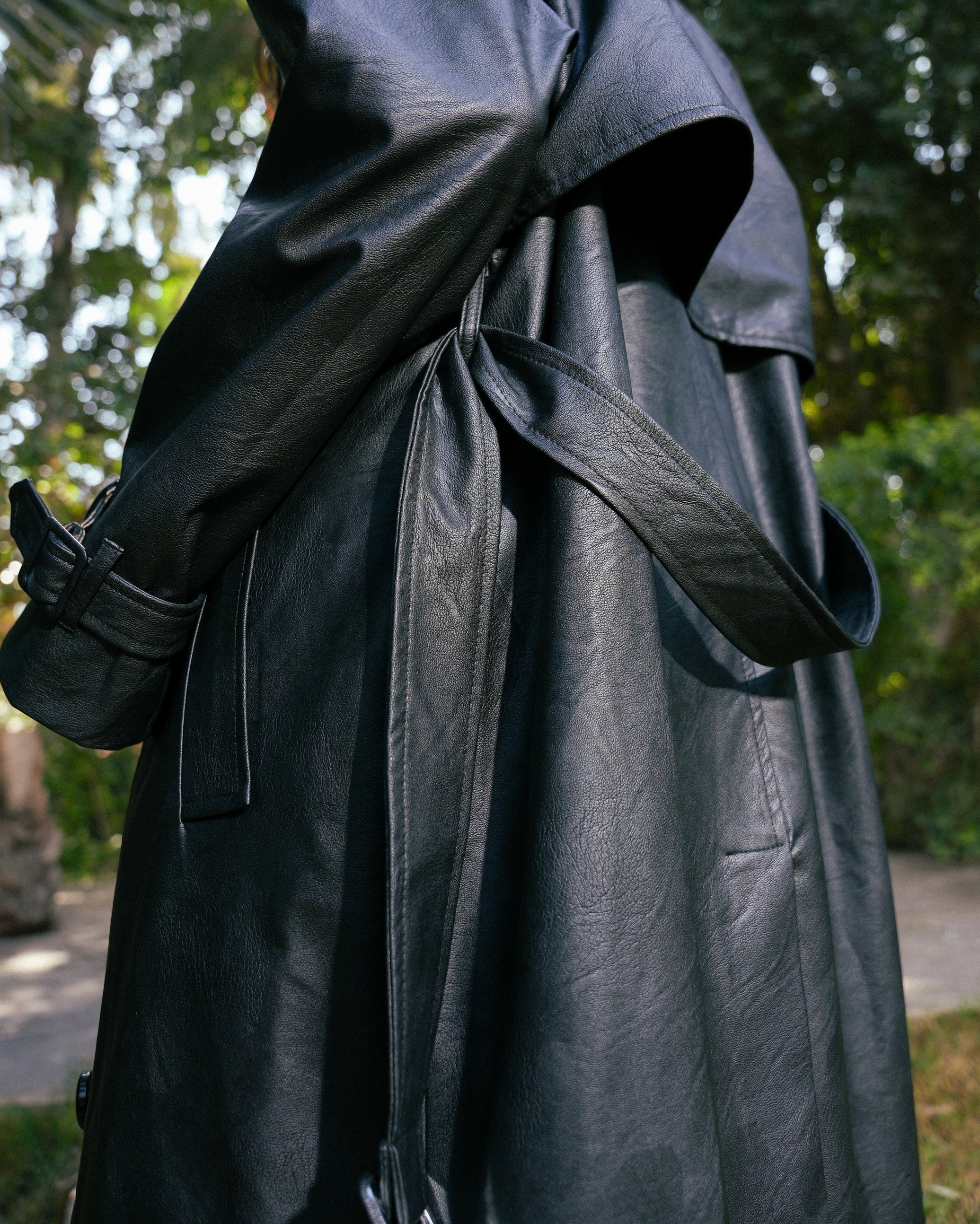 Leather Trench Coat- Black