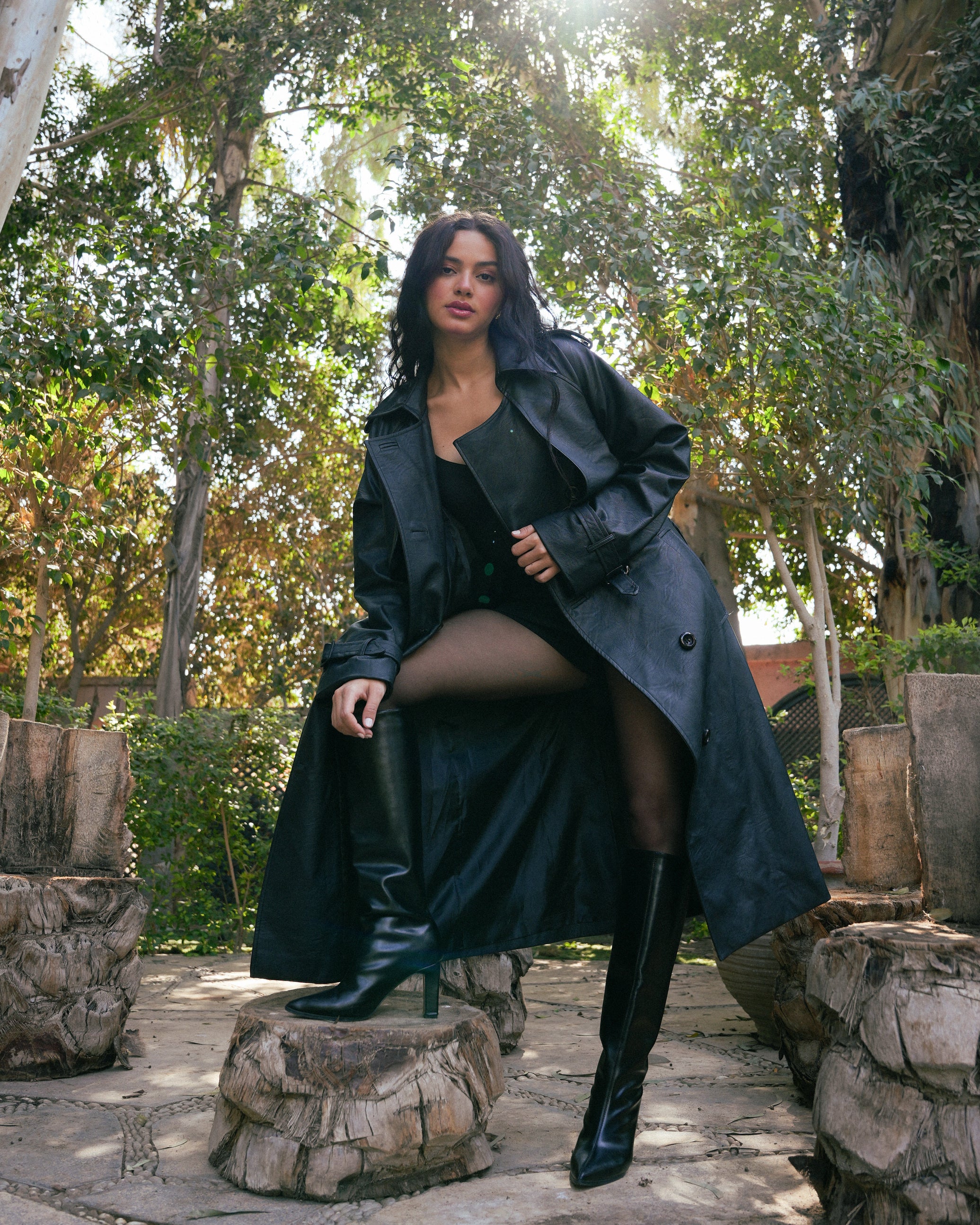 Leather Trench Coat- Black