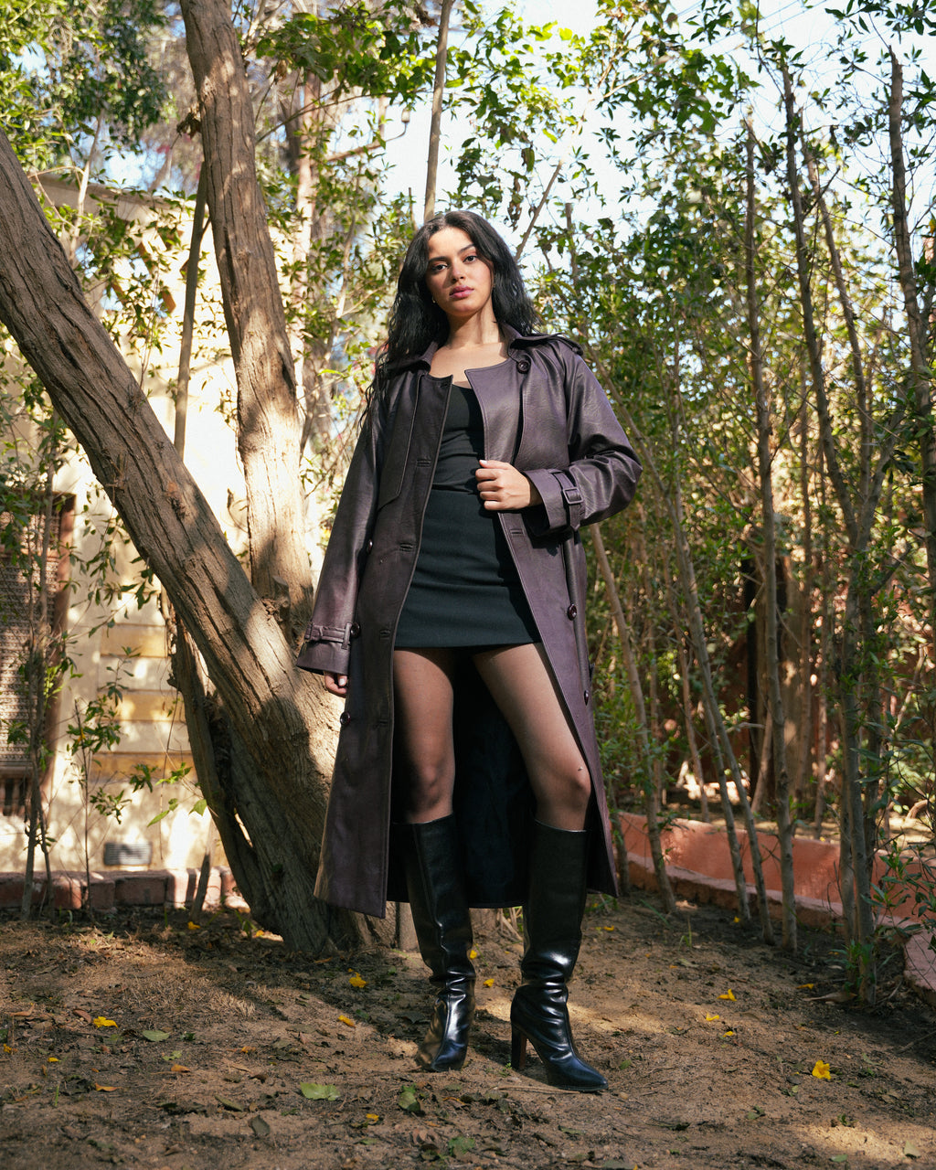 Leather Trench Coat- Bargandy