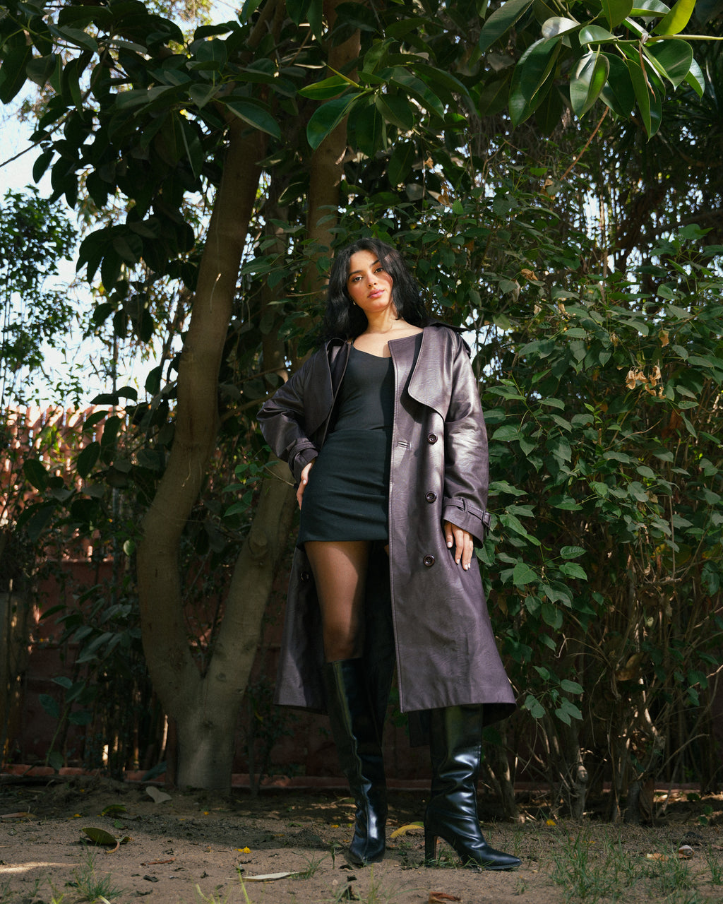 Leather Trench Coat- Bargandy