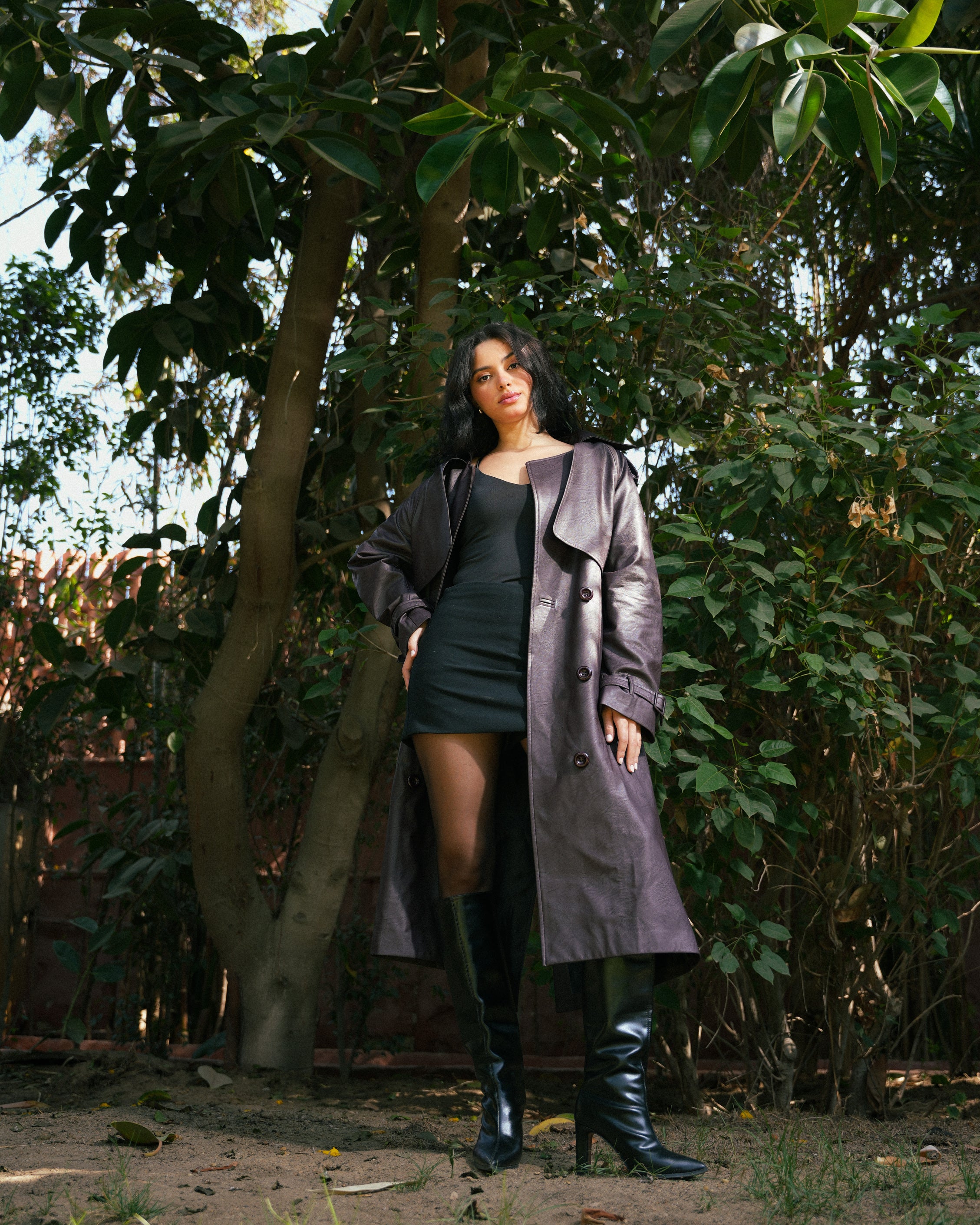 Leather Trench Coat- Bargandy