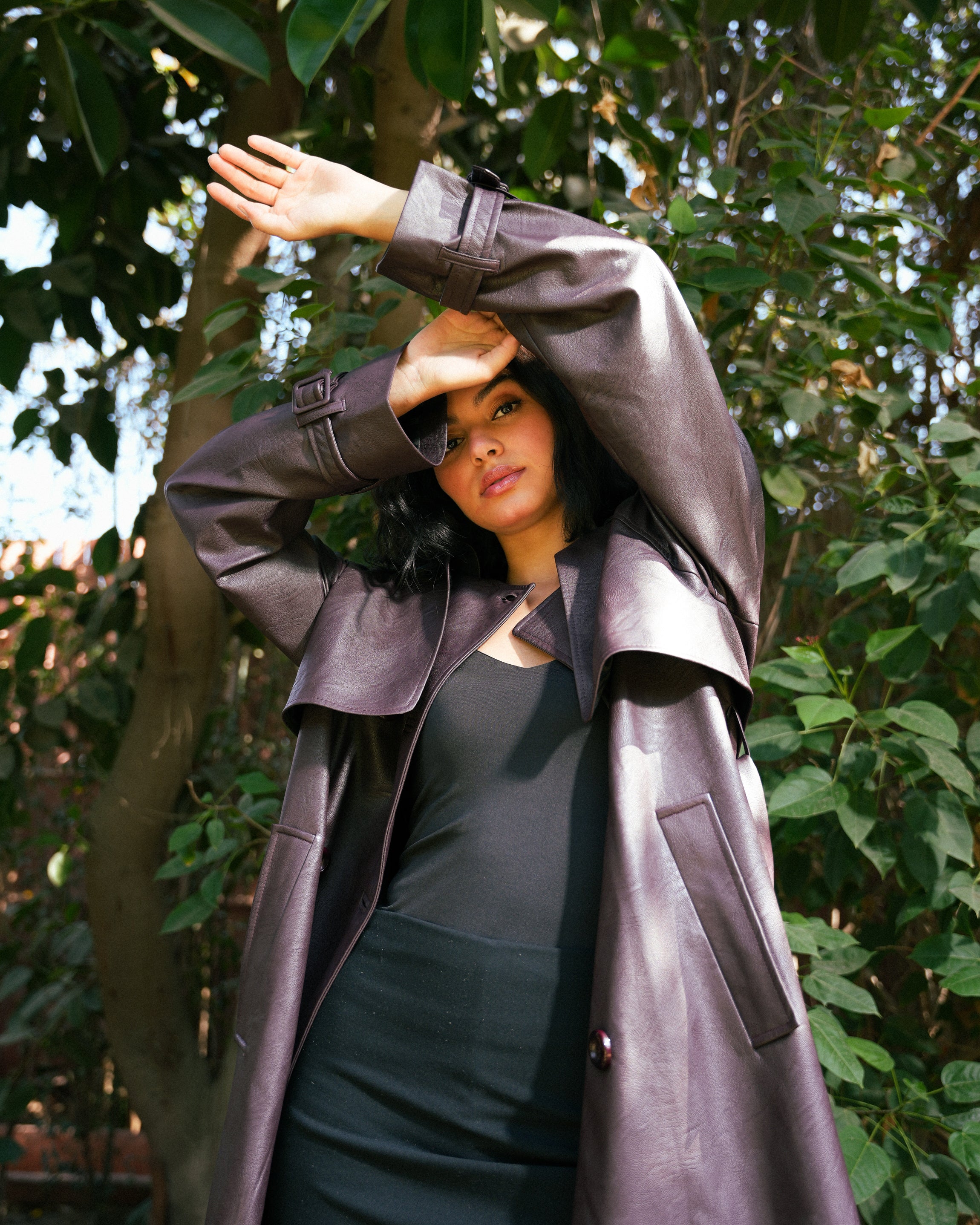 Leather Trench Coat- Bargandy