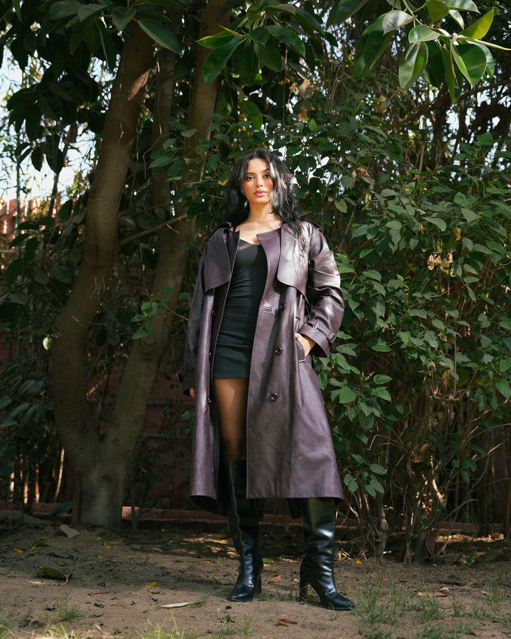 Leather Trench Coat- Bargandy