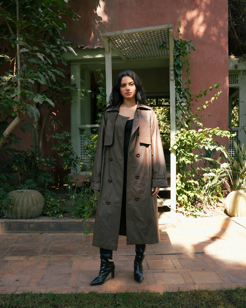 Leather Trench Coat- brown