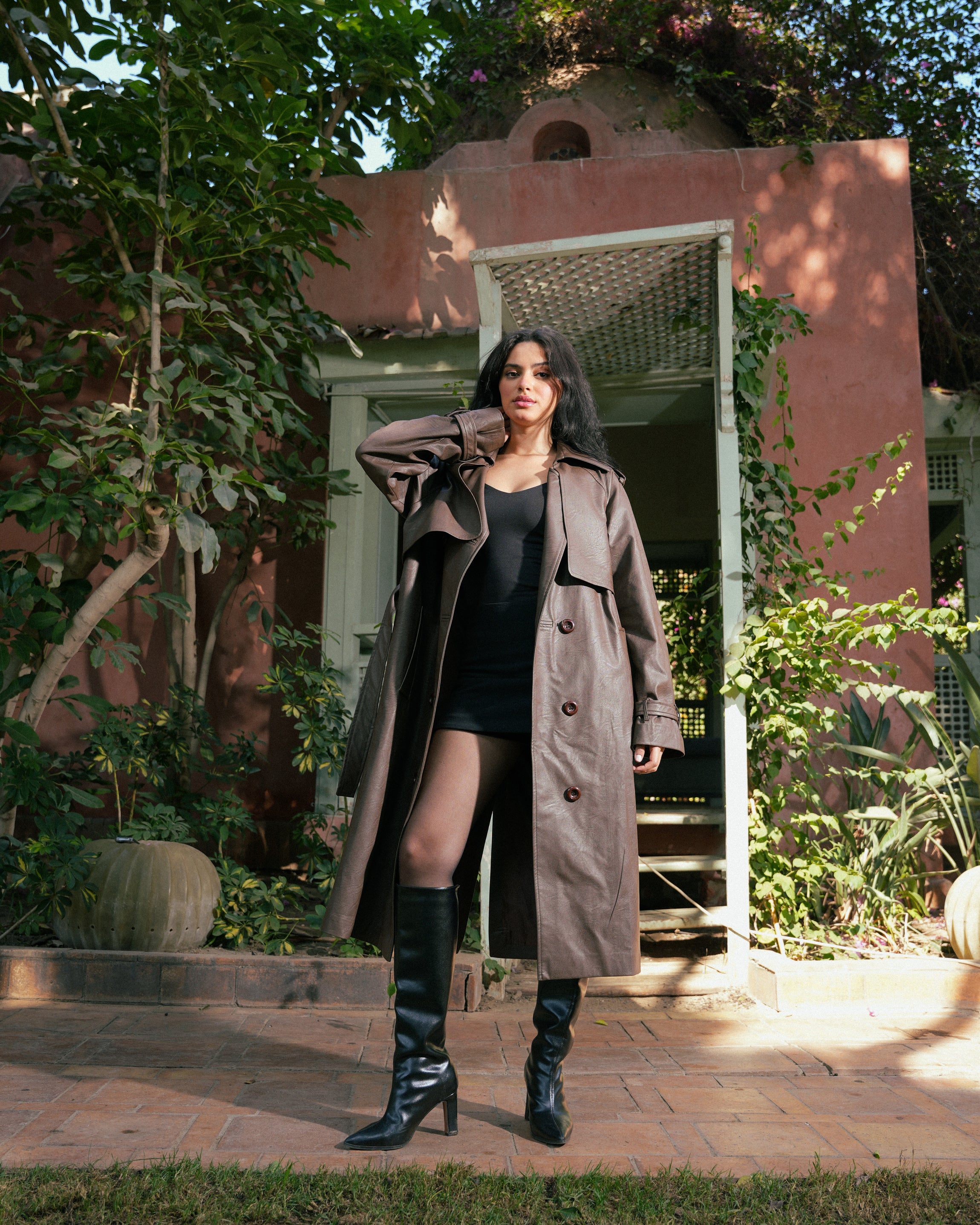 Leather Trench Coat- brown