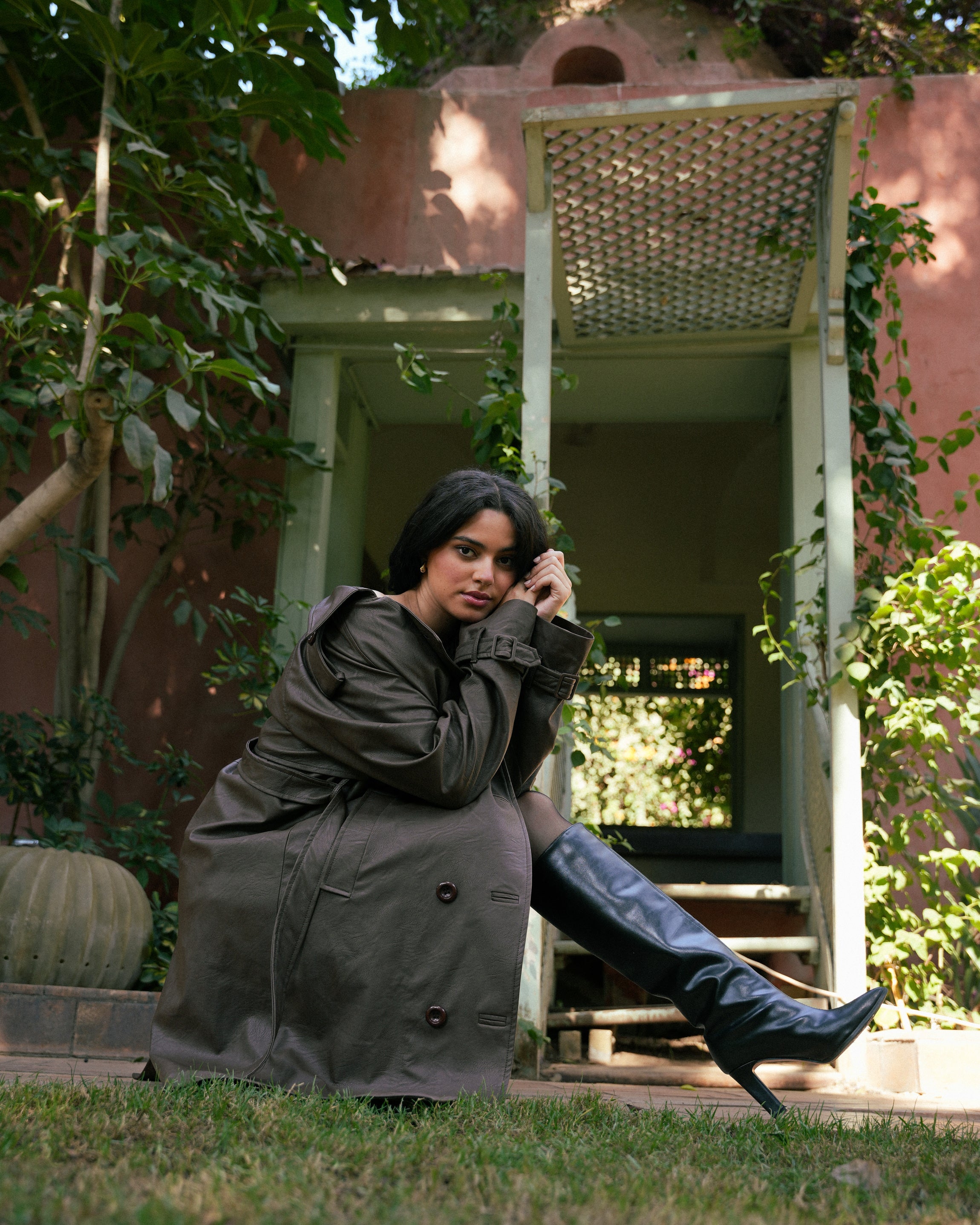 Leather Trench Coat- brown