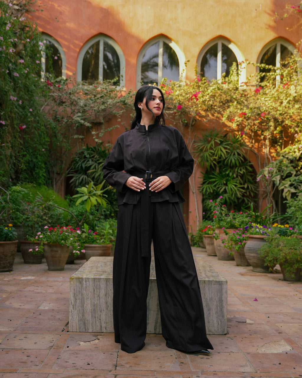 Chic Brown Belted Set