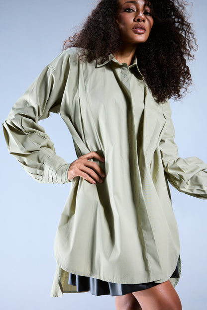 Pleated Sleeves Shirt - Olive