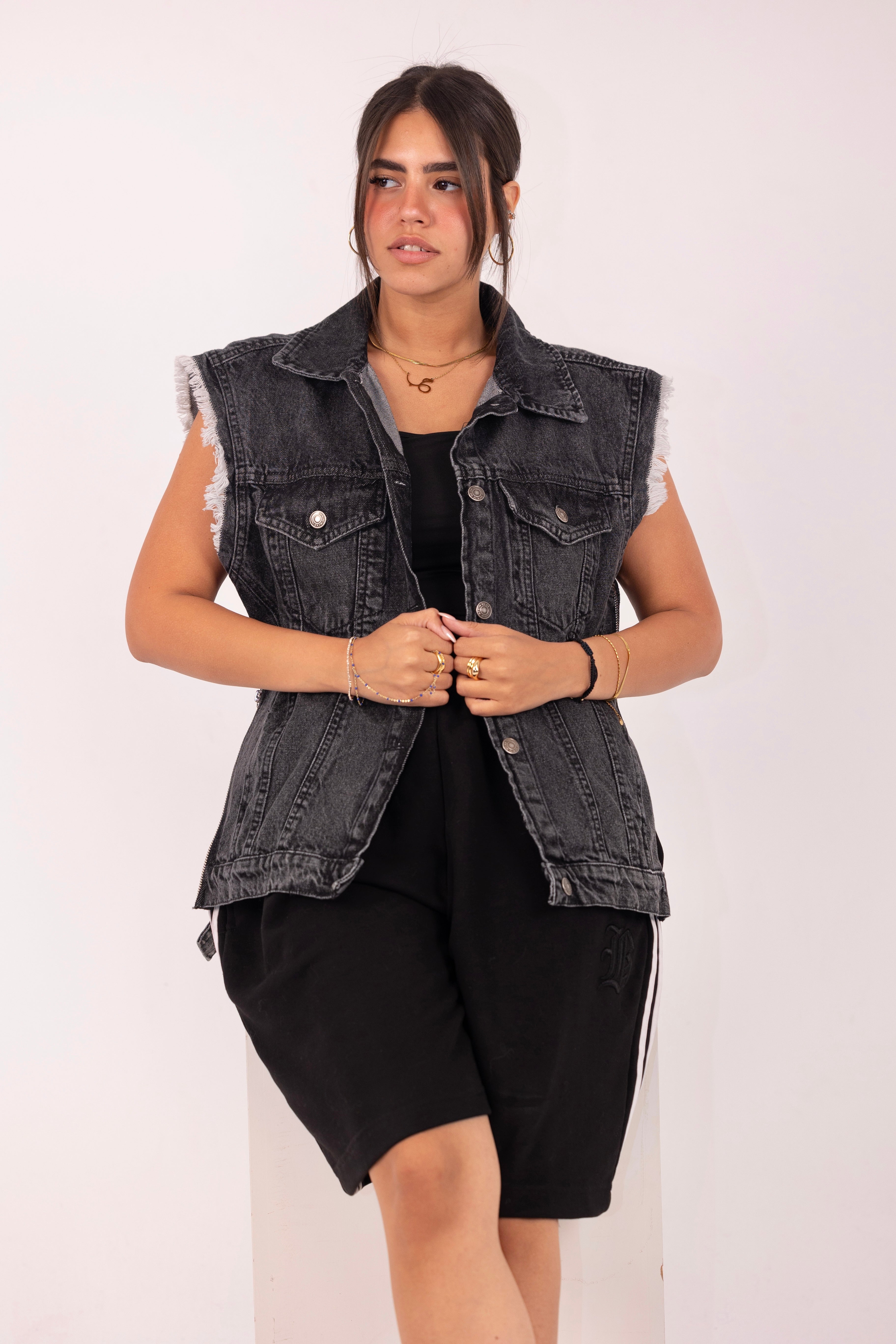 Cozy Denim Vest - Grey