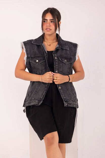 Cozy Denim Vest - Grey