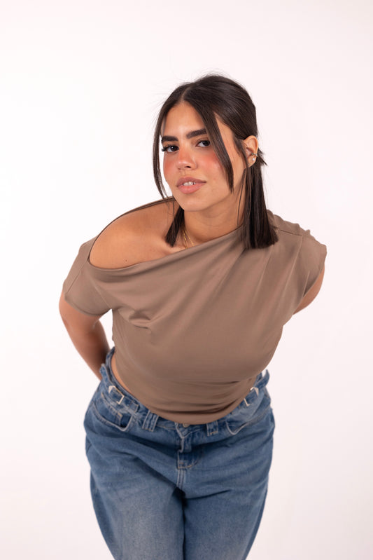One Shoulder Top-Beige