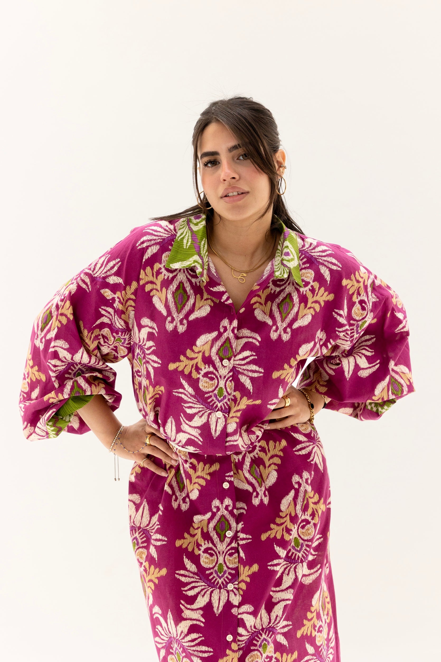 Floral shirt dress Fuchsia
