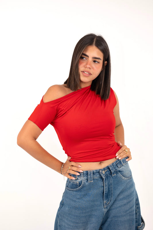 One Shoulder Top-Red