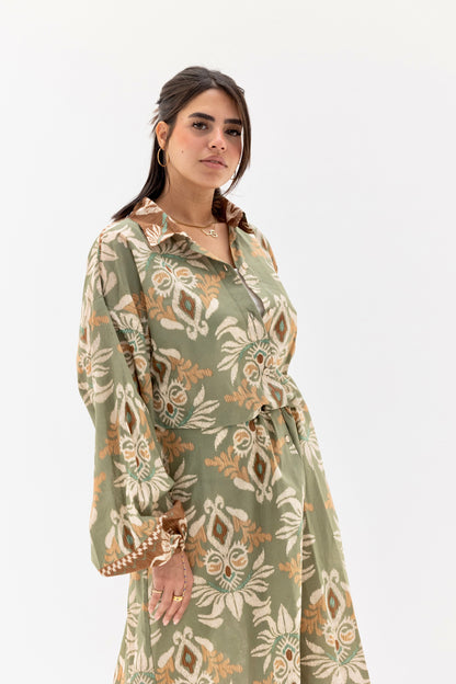 Olive floral shirt dress