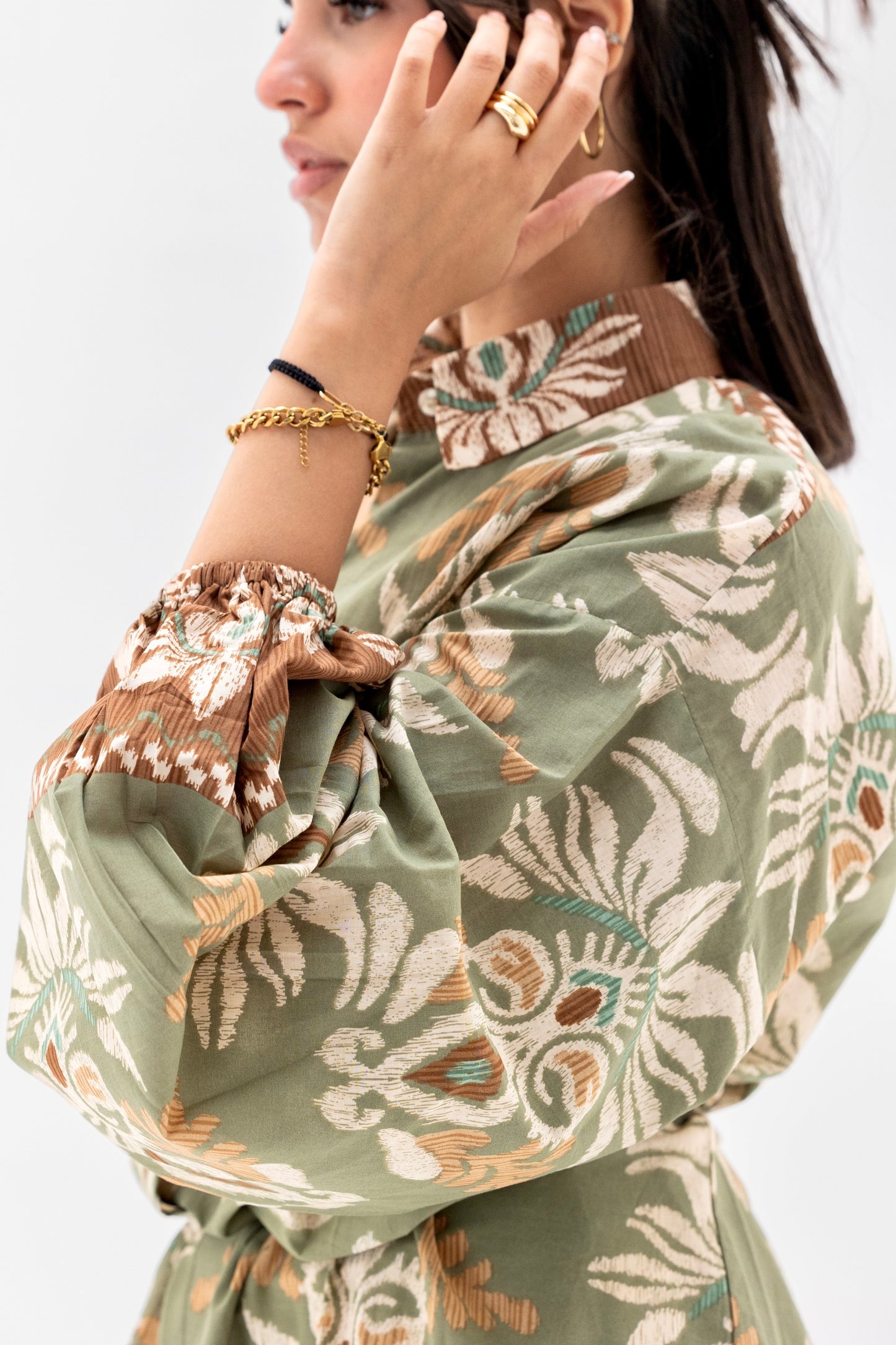 Olive floral shirt dress