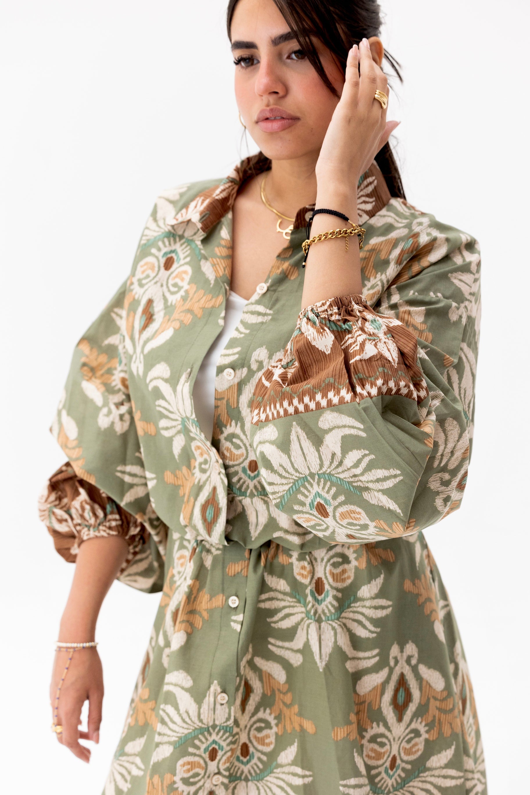 Floral shirt dress olive