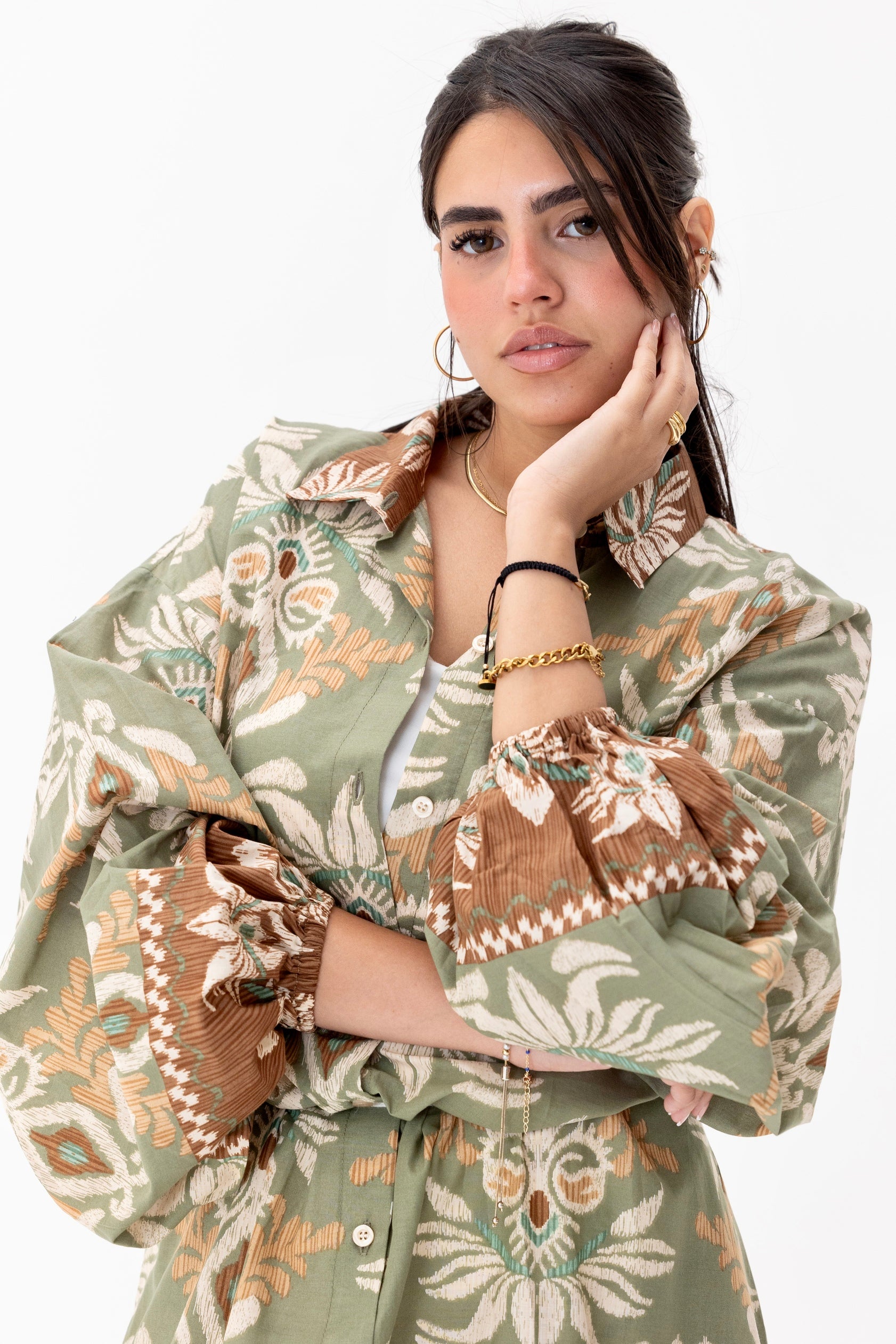 Floral shirt dress olive