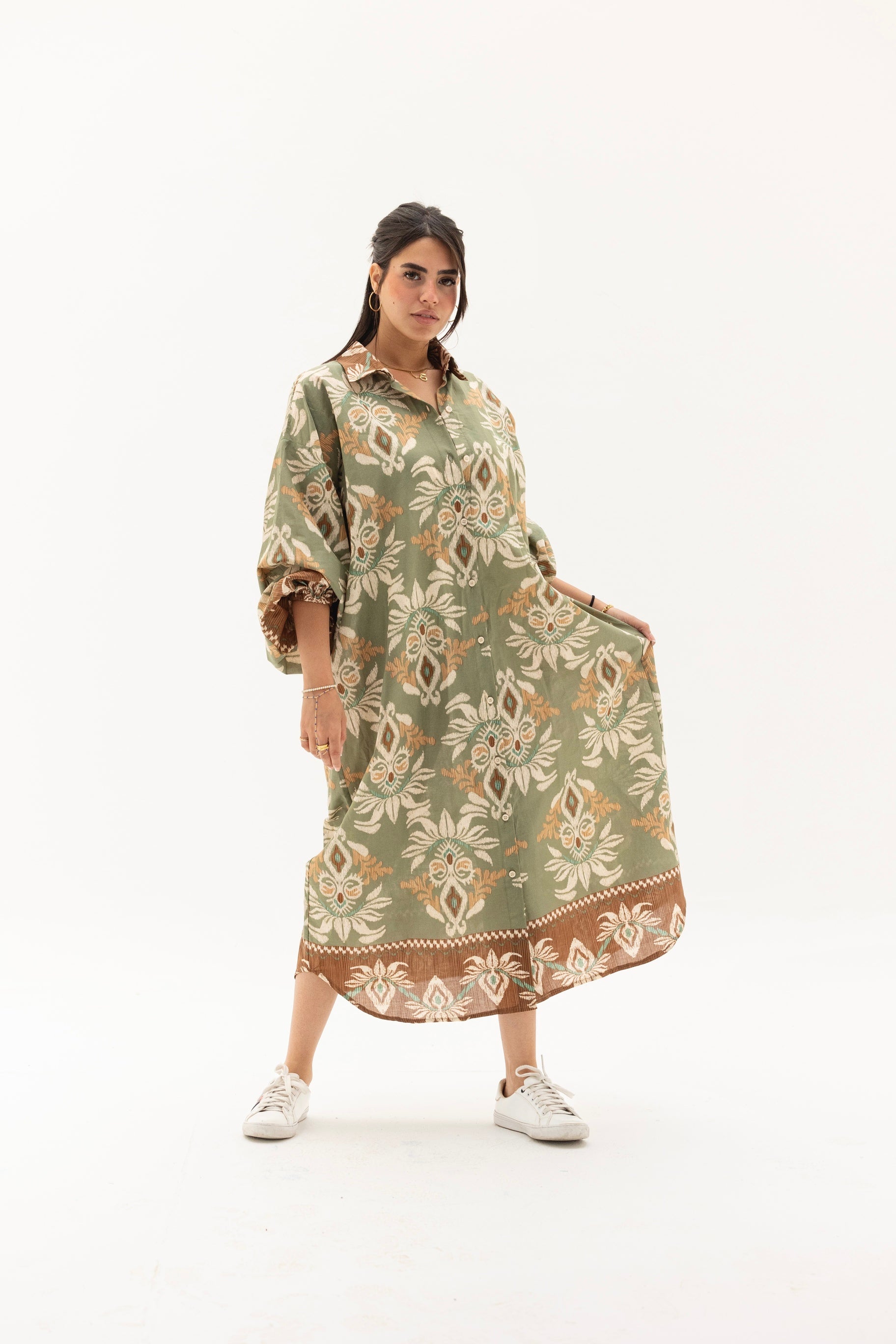 Floral shirt dress olive