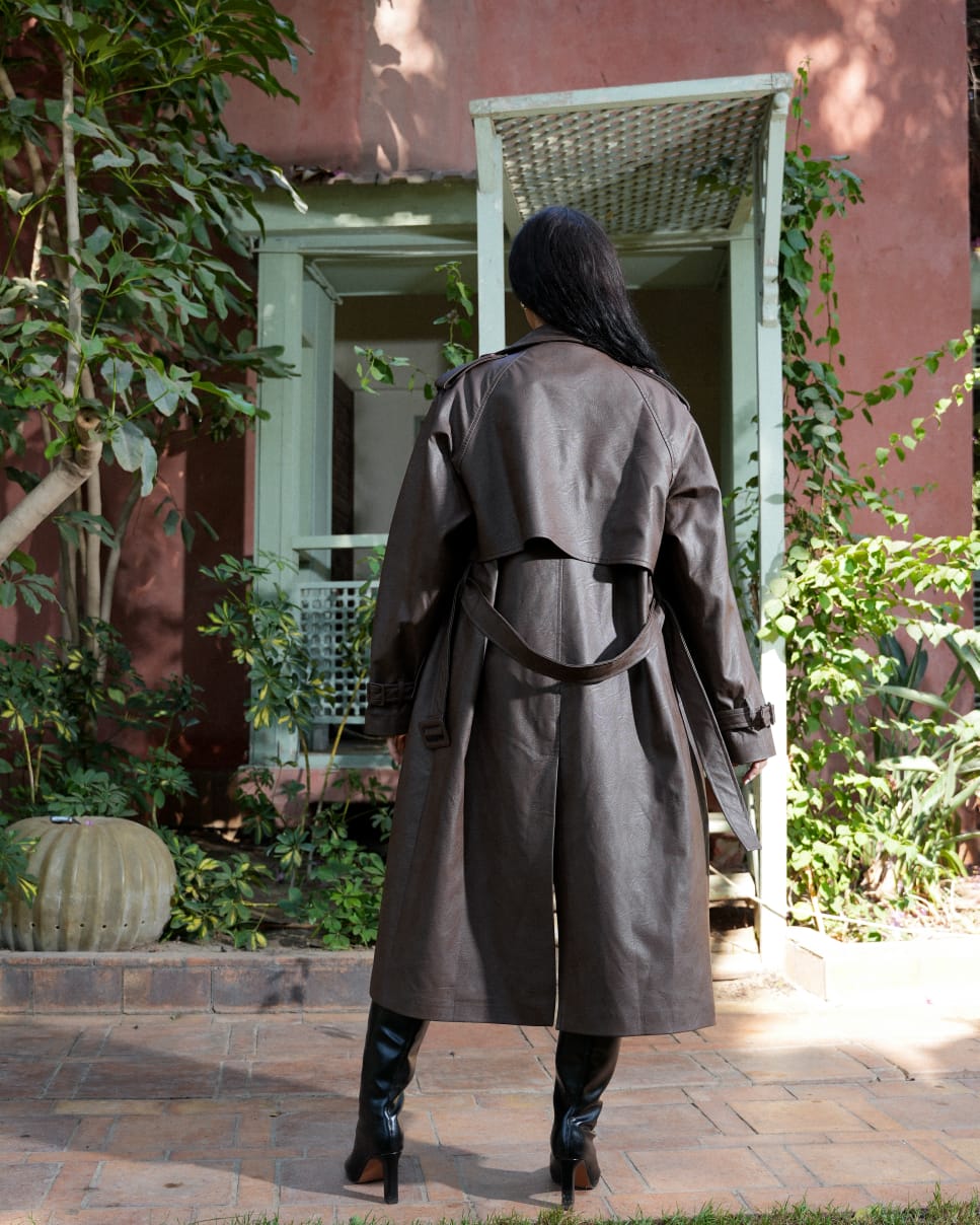 Leather Trench Coat- brown