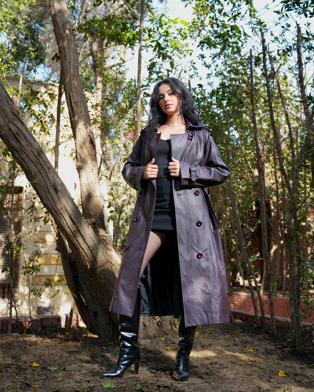 Leather Trench Coat- Bargandy