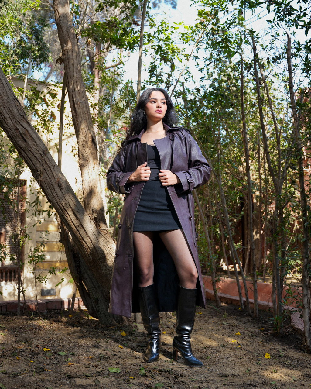 Leather Trench Coat- Bargandy