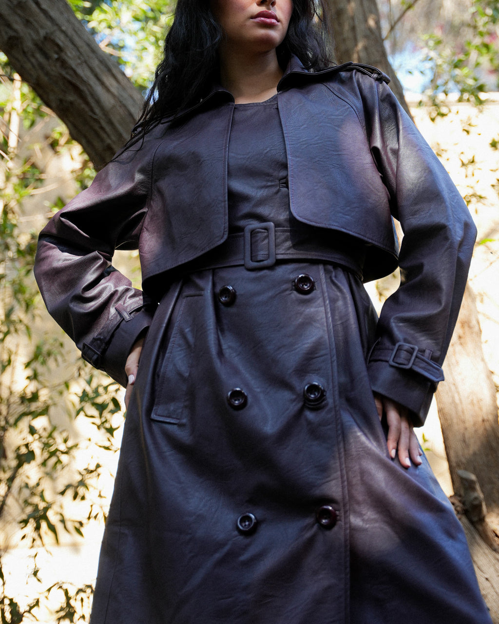 Leather Trench Coat- Bargandy