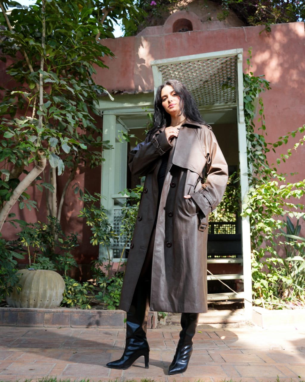 Leather Trench Coat- brown