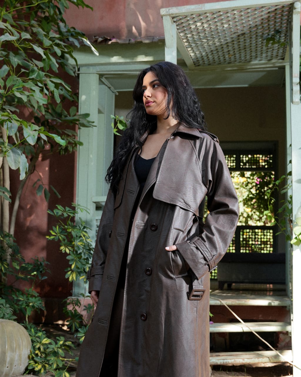 Leather Trench Coat- brown