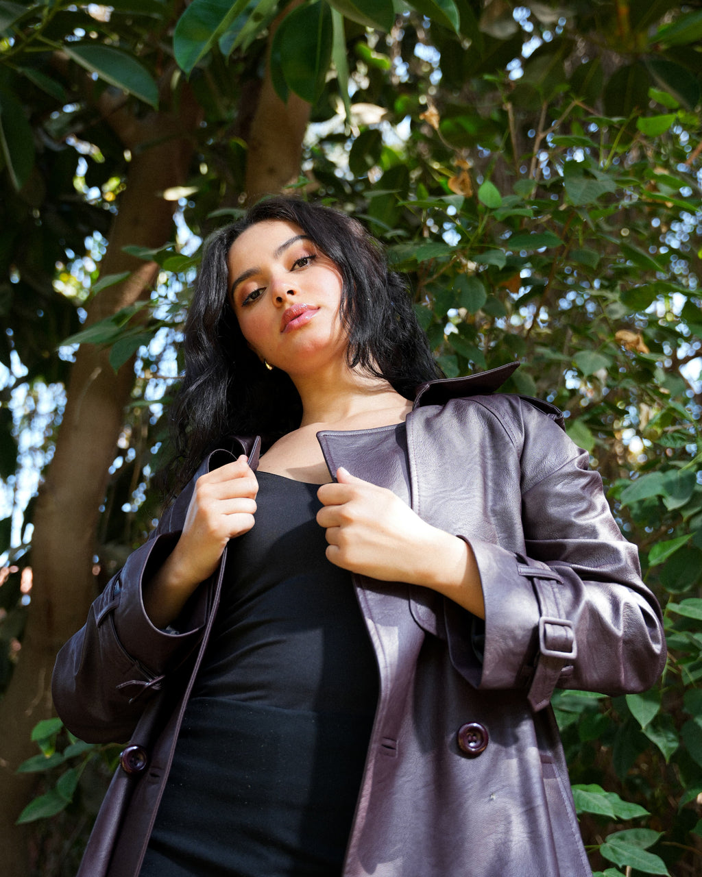 Leather Trench Coat- Bargandy