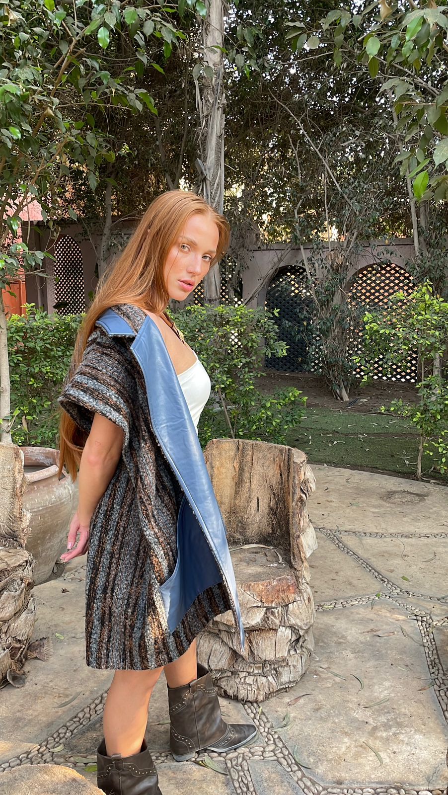 Leather-Trim Wool Vest