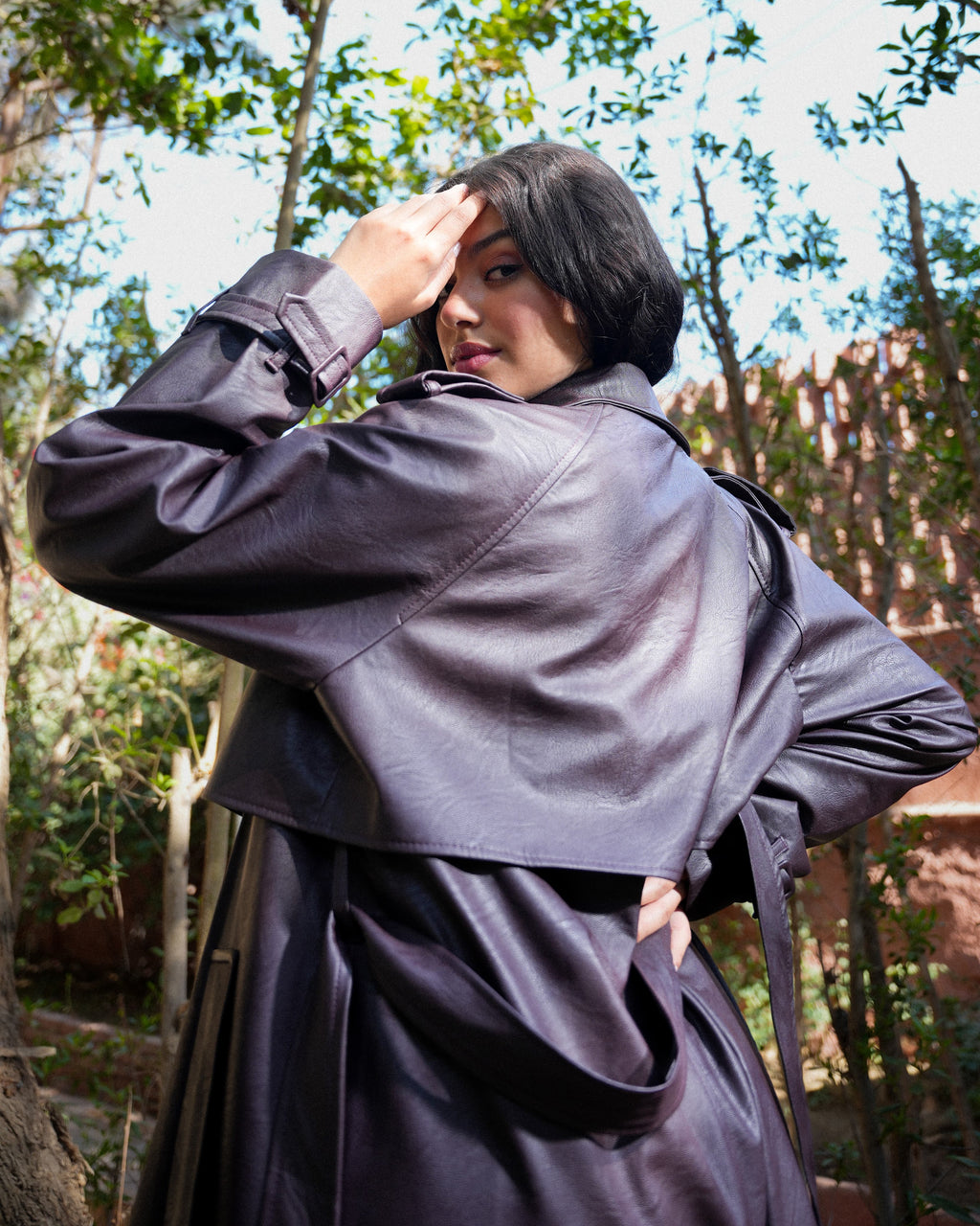 Leather Trench Coat- Bargandy