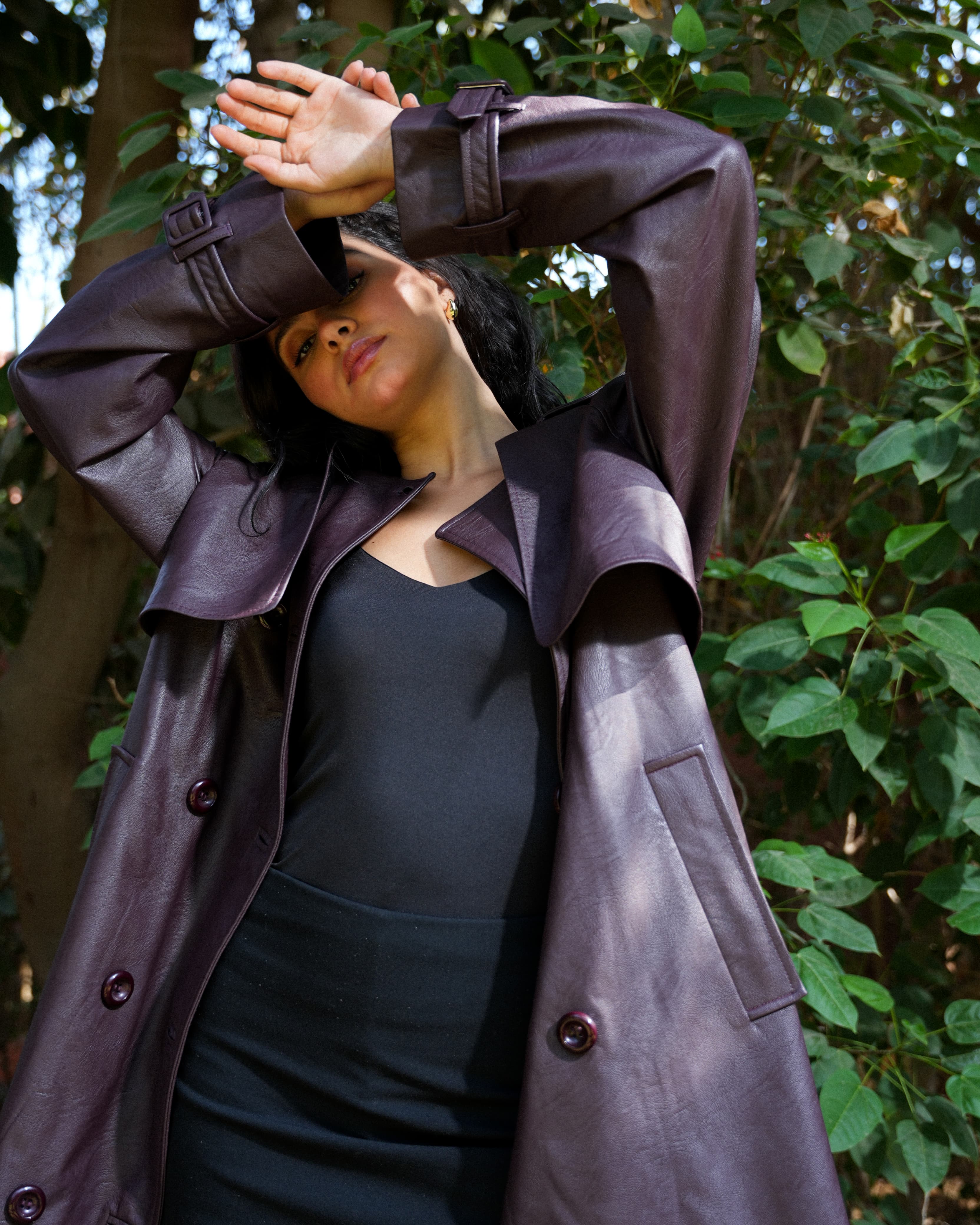 Leather Trench Coat- Bargandy