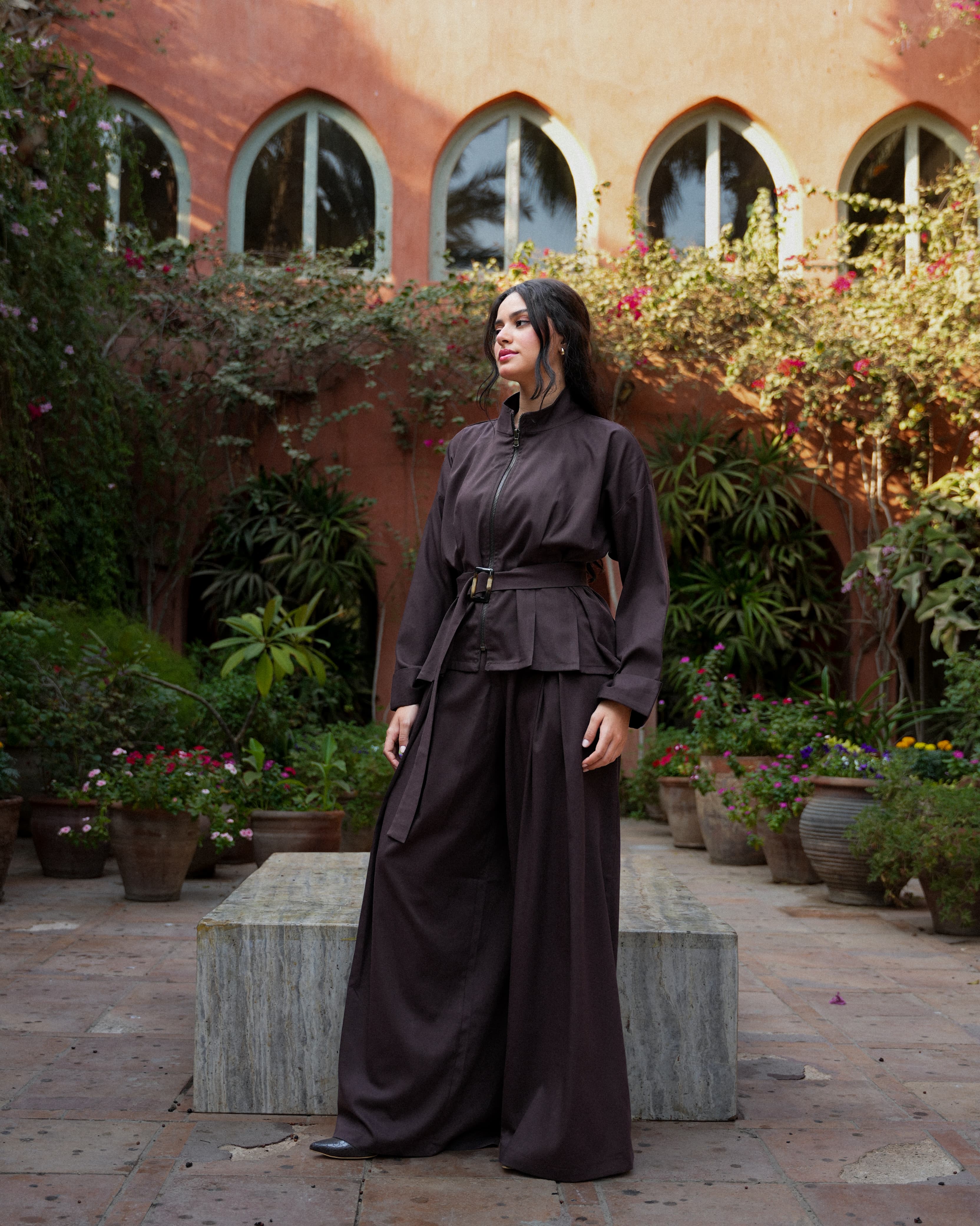 Chic Brown Belted Set