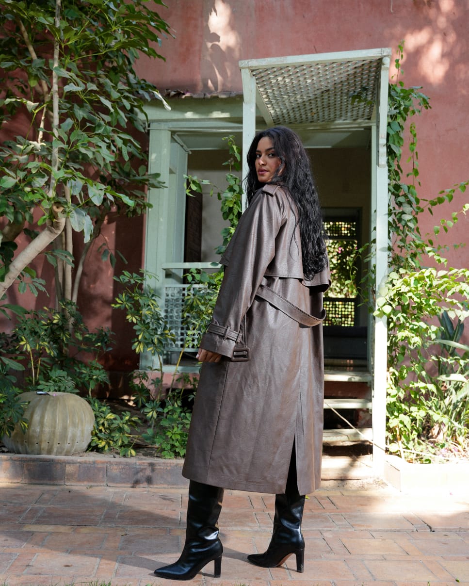 Leather Trench Coat- brown