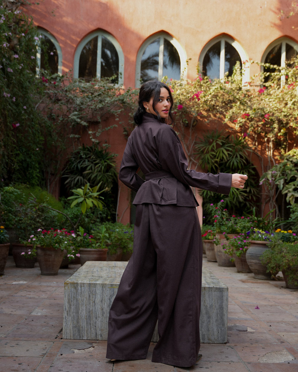 Chic Brown Belted Set