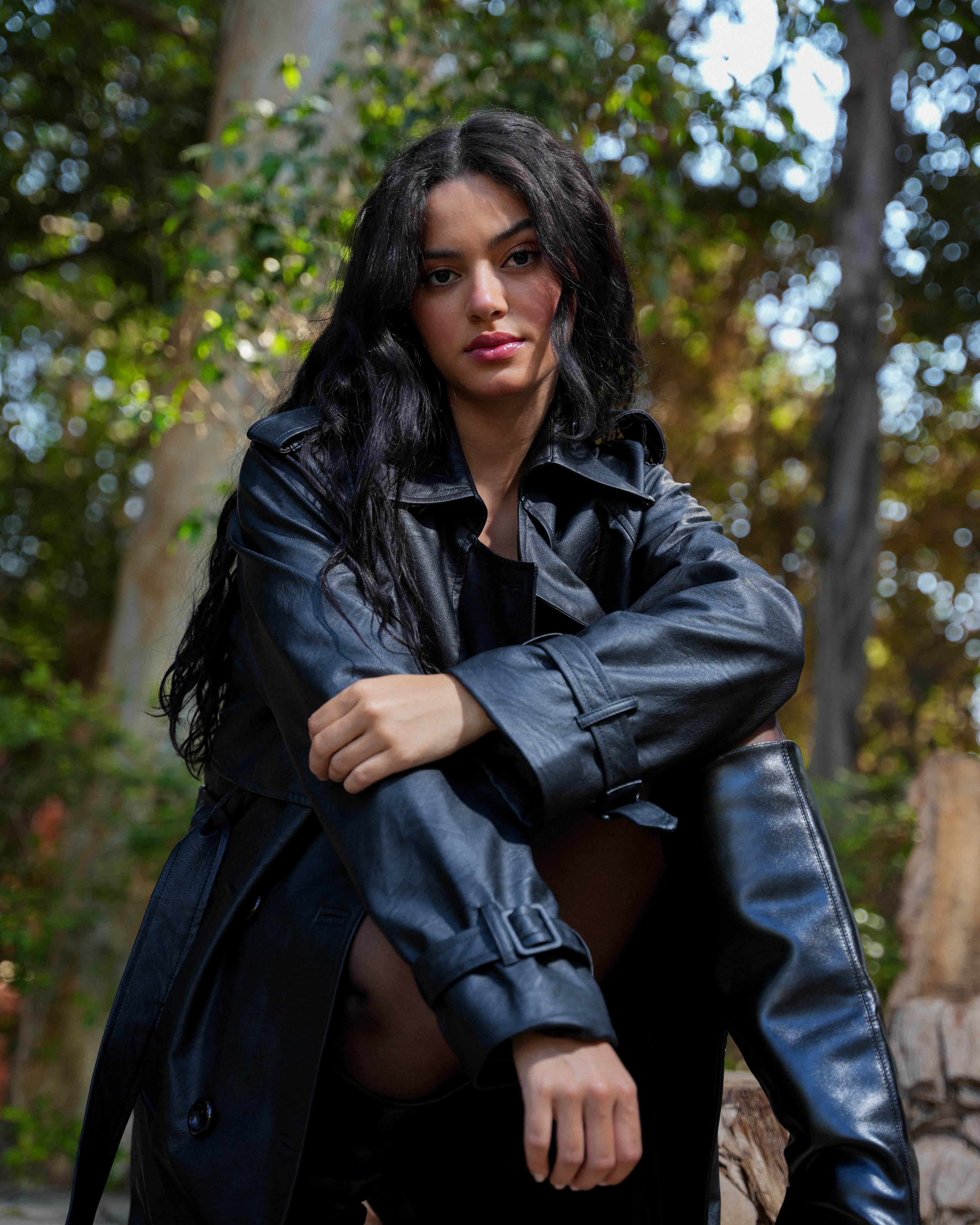 Leather Trench Coat- Black