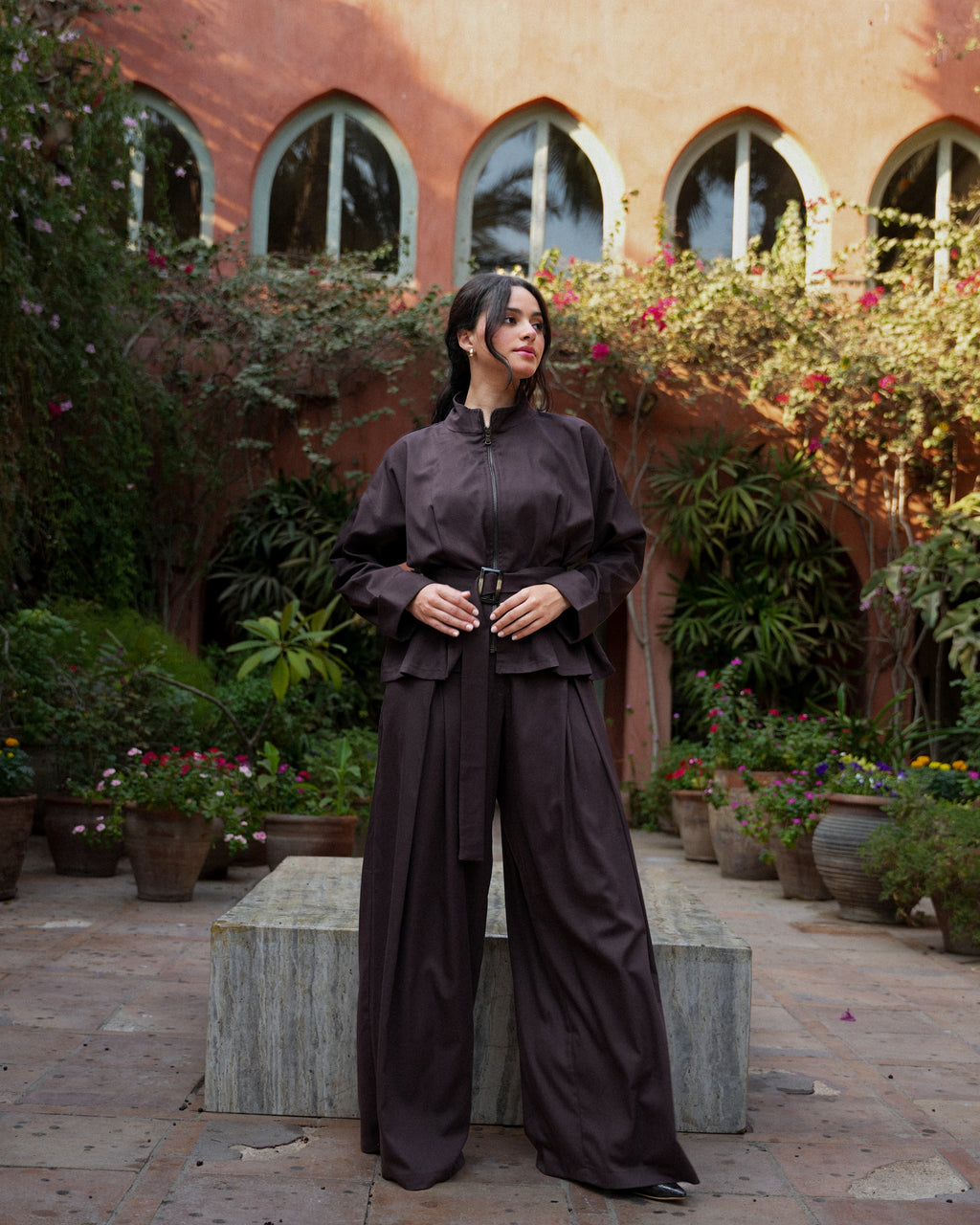 Chic Brown Belted Set