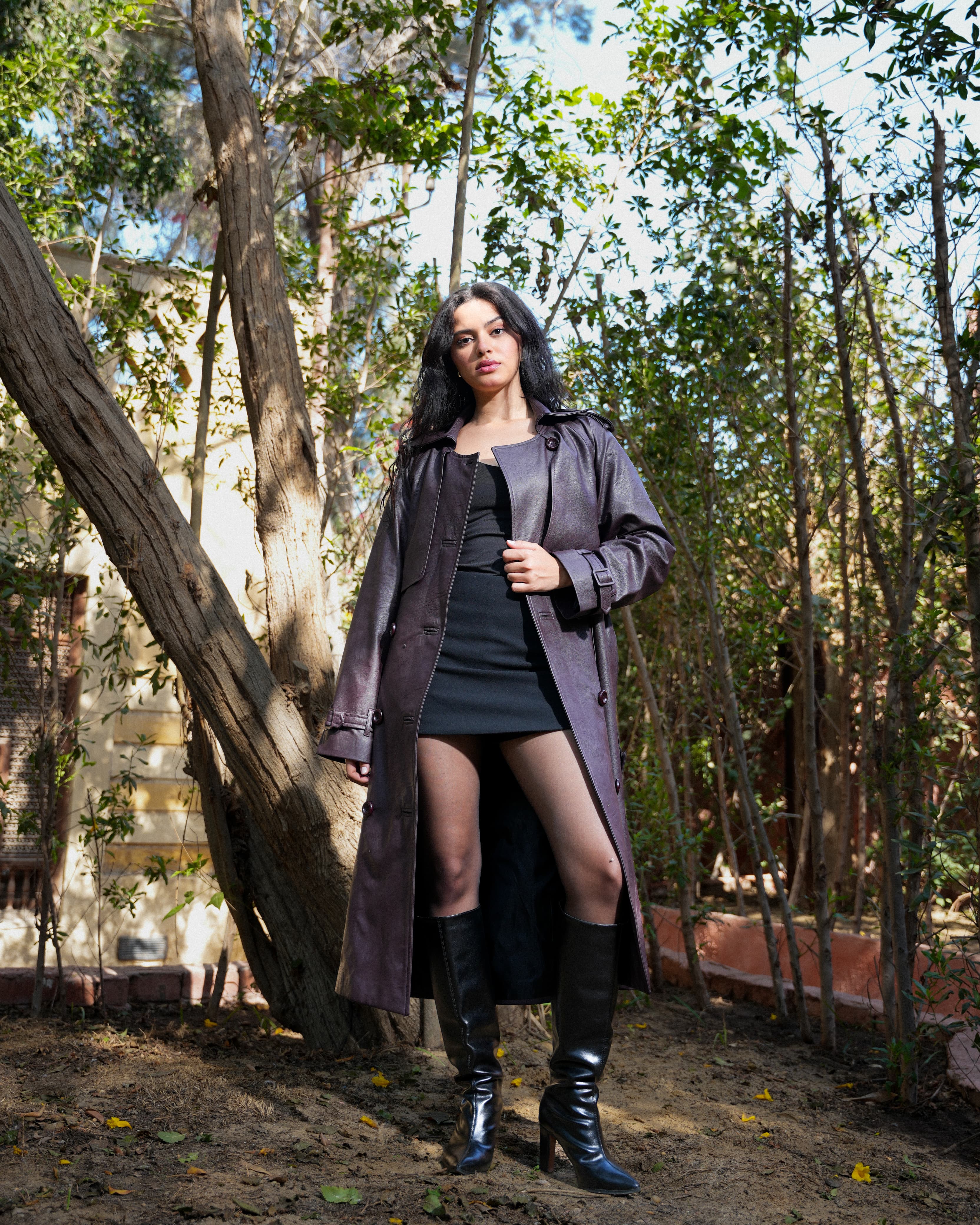 Leather Trench Coat- Bargandy