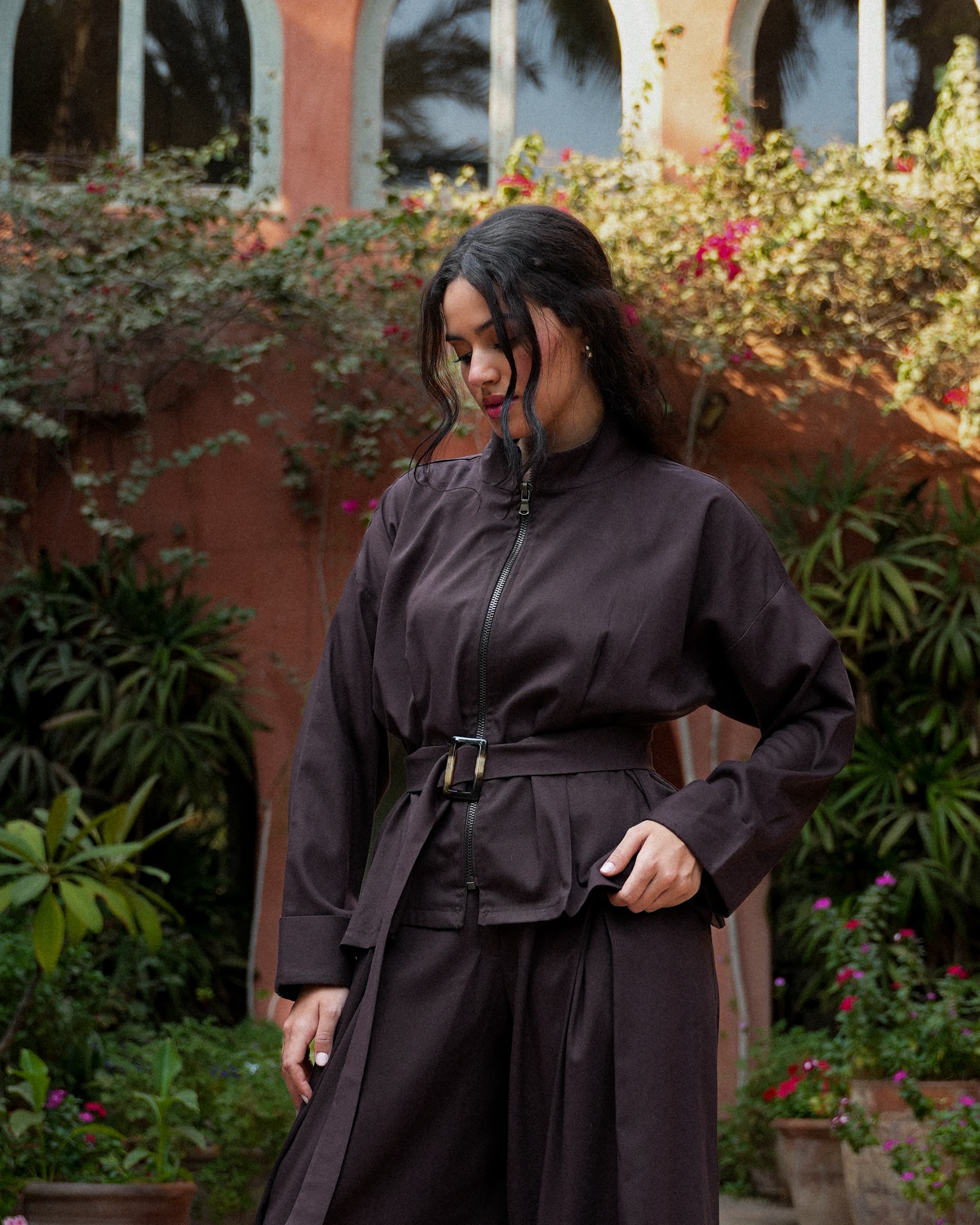 Chic Brown Belted Set