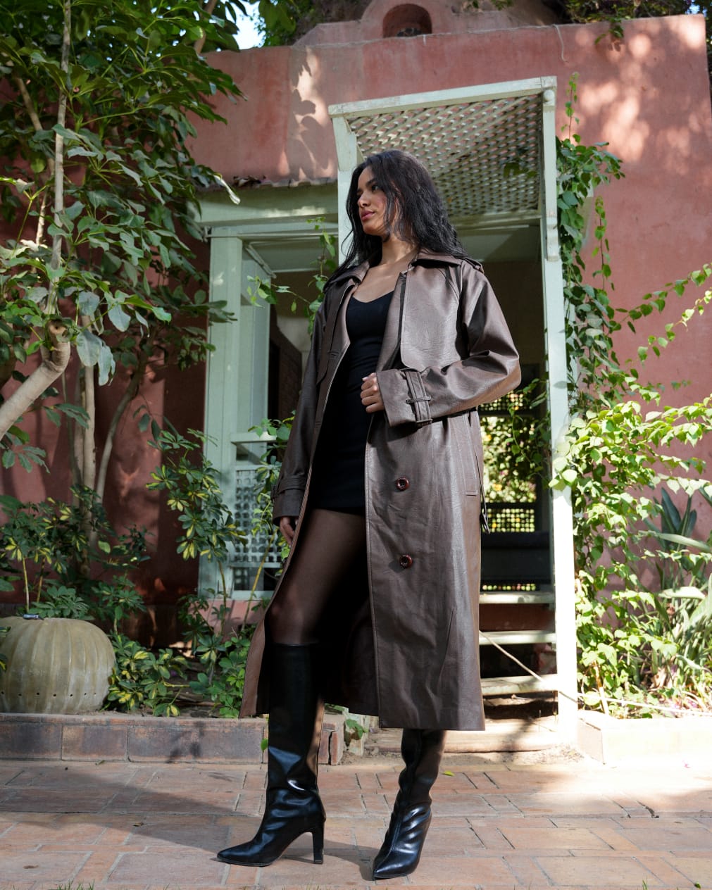 Leather Trench Coat- brown