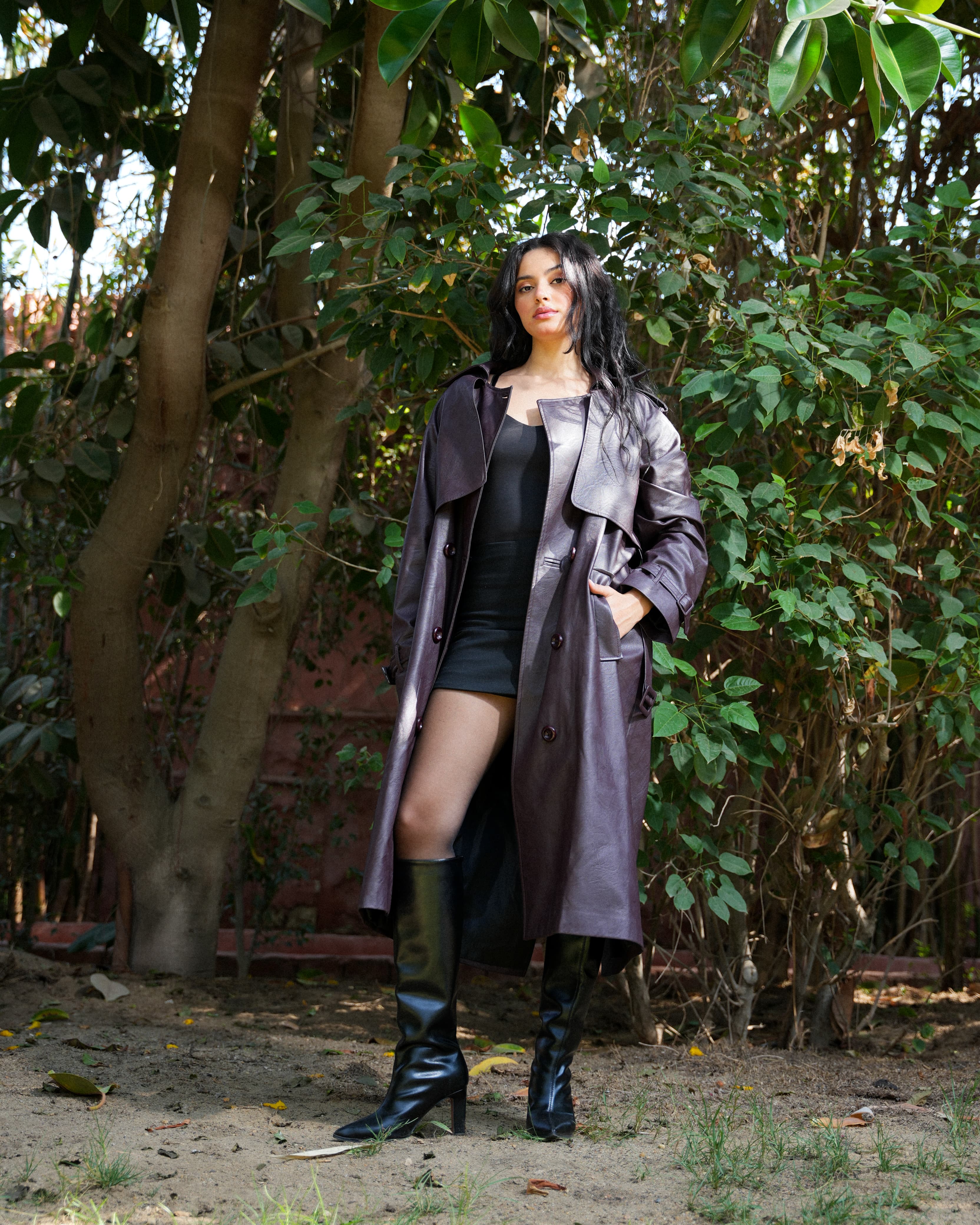 Leather Trench Coat- Bargandy