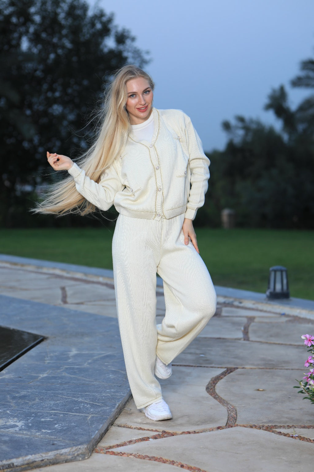 Soft flow knit set -Offwhite