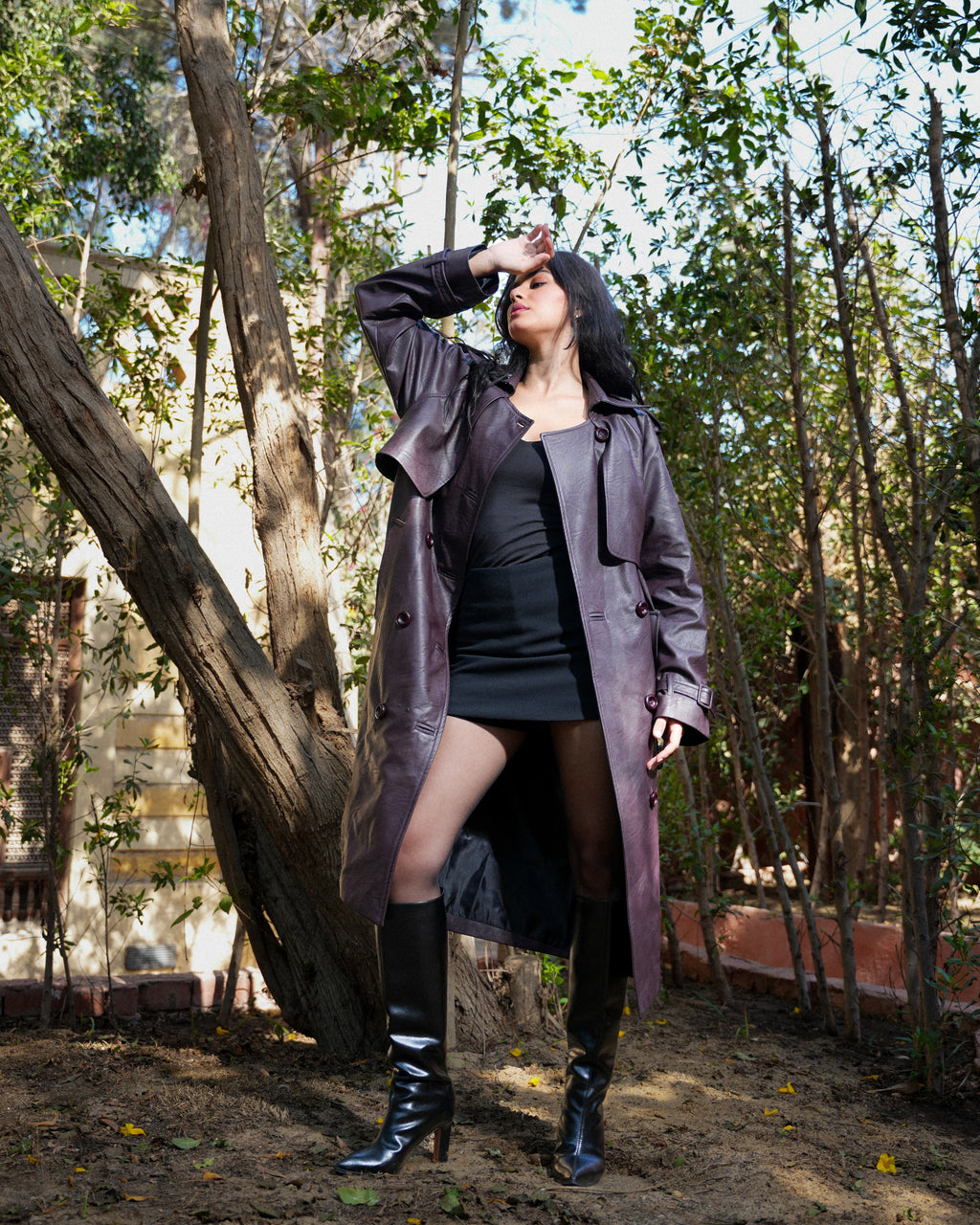 Leather Trench Coat- Bargandy