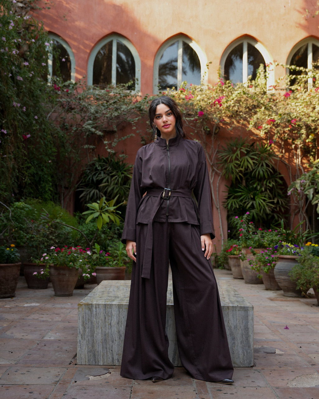 Chic Brown Belted Set