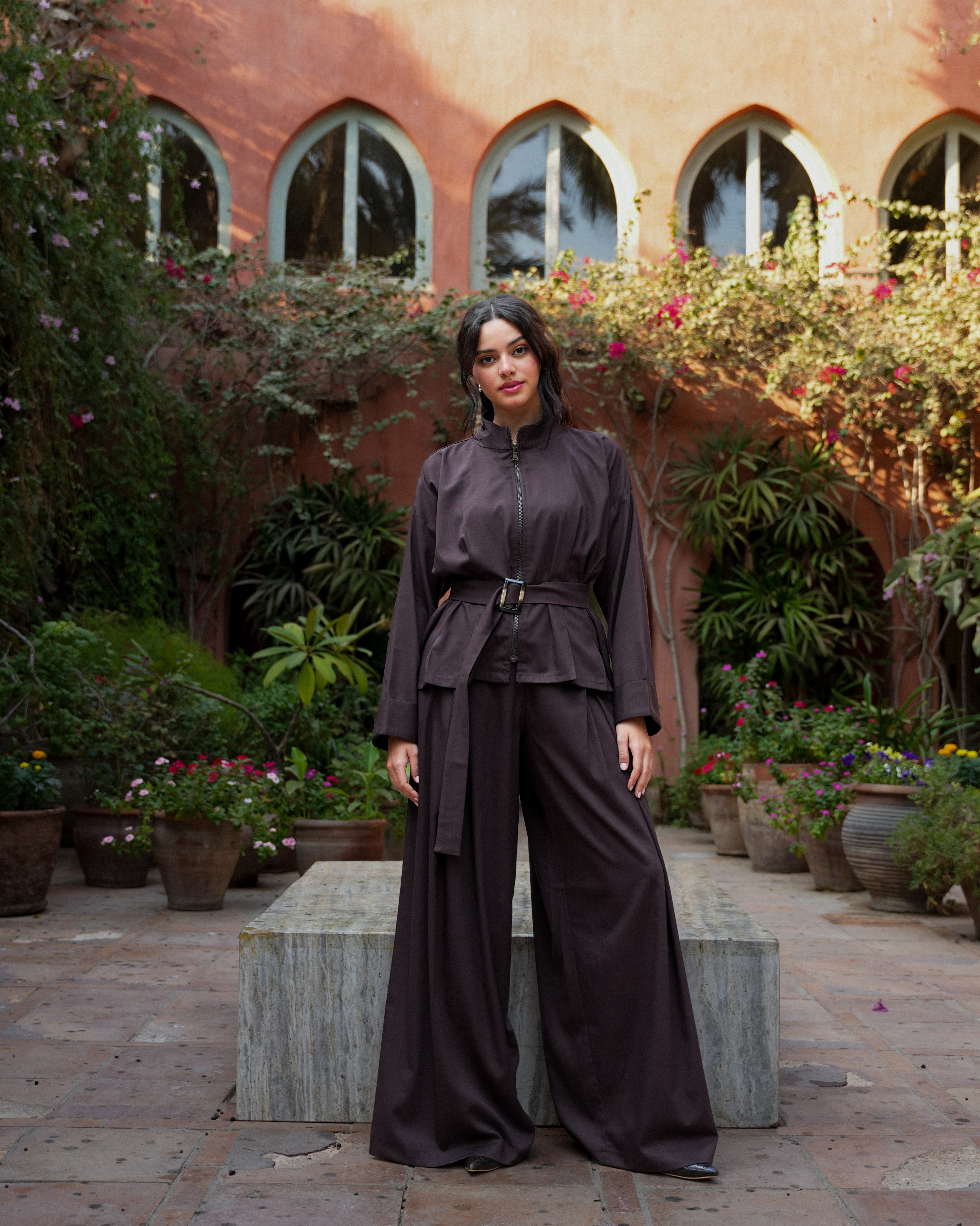 Chic Brown Belted Set